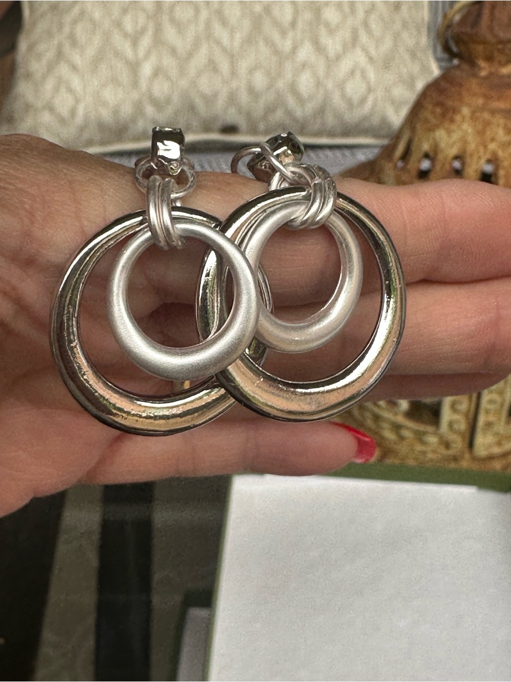 Chico's silvertone concentric drop earrings